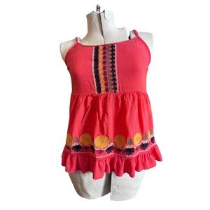 Entro‎ Women Coral Embroidered Ruffle Tank Top Size Medium